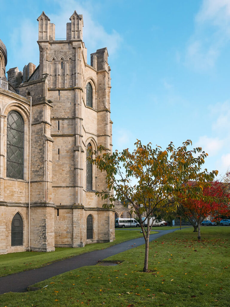 The exterior of Canterbury Cathedral in Canterbury in England