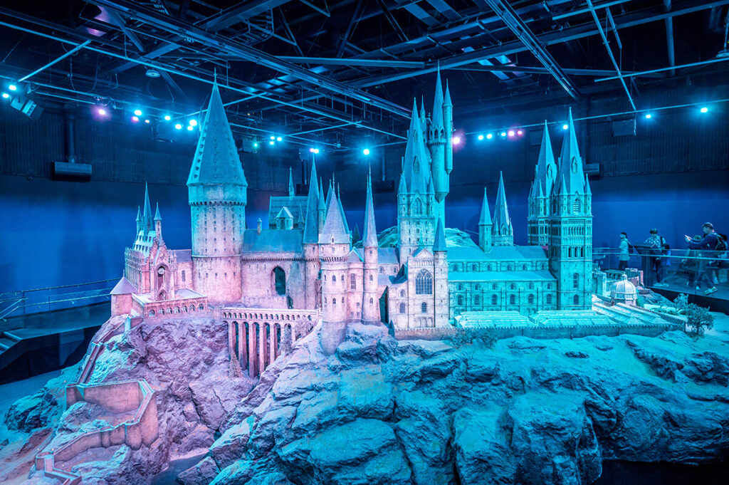 Hogwarts Castle model in the Harry Potter Warner Brothers Studio in Leavesden, located an hour away from London