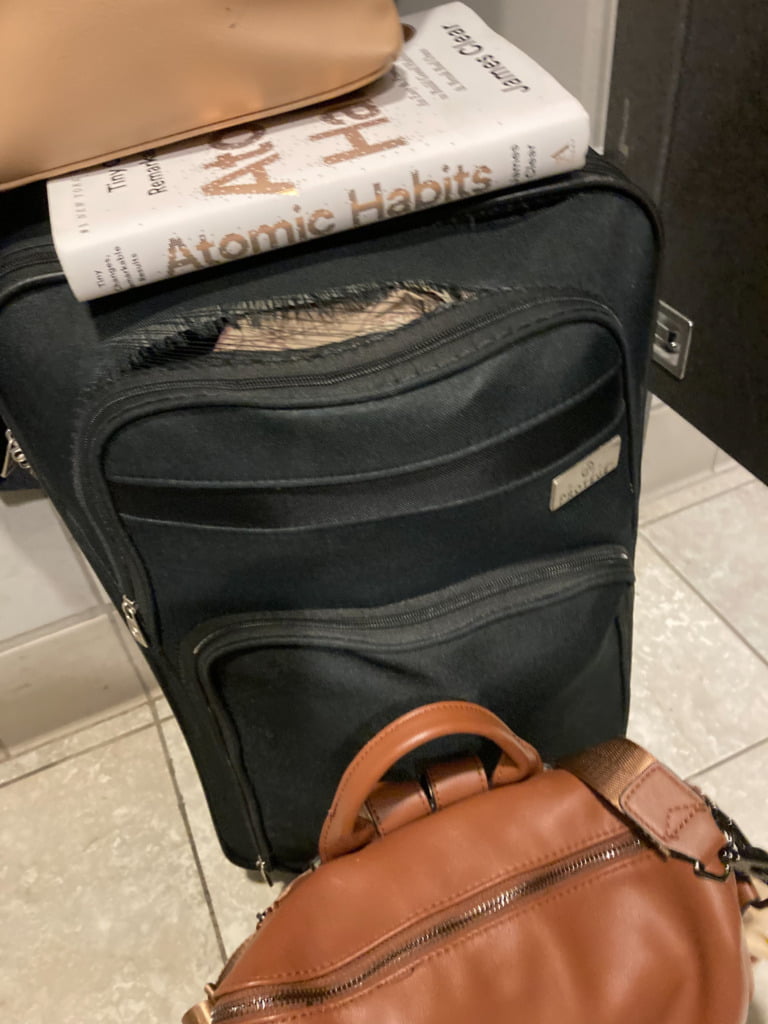 ripped suitcase