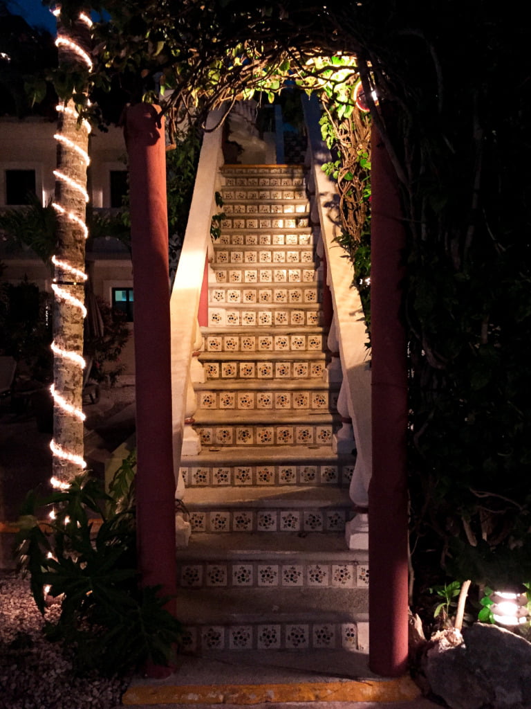 Spanish tiled starcase from the Aventura Mexicana hotel in Playa del Carmen, Mexico