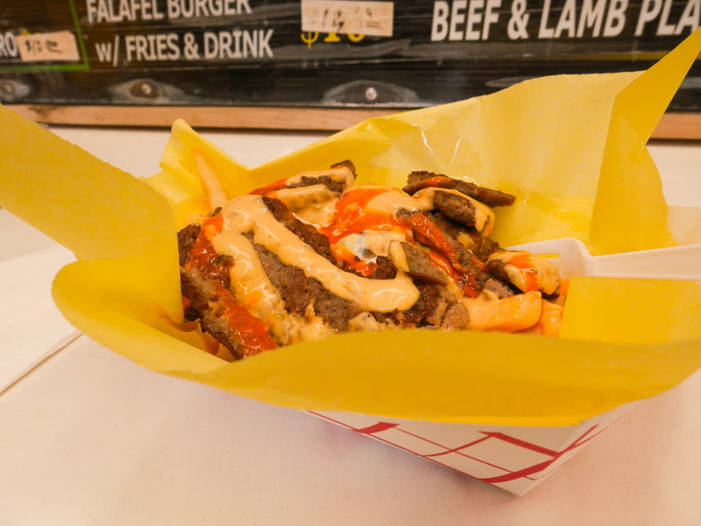 Gyro fries from El Masry Cuisine at the 3rd Avenue food cart pod in Portland