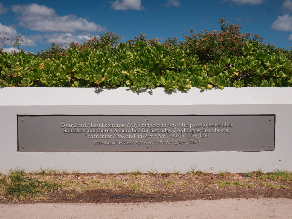 Plaque inscripted with Former First Lady Eleanor Roosevelt's poem, in Pearl Harbor