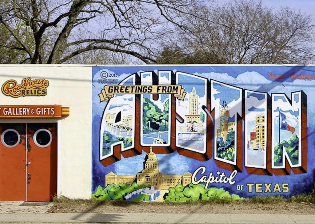 "Greetings from Austin" sign in Austin, TX