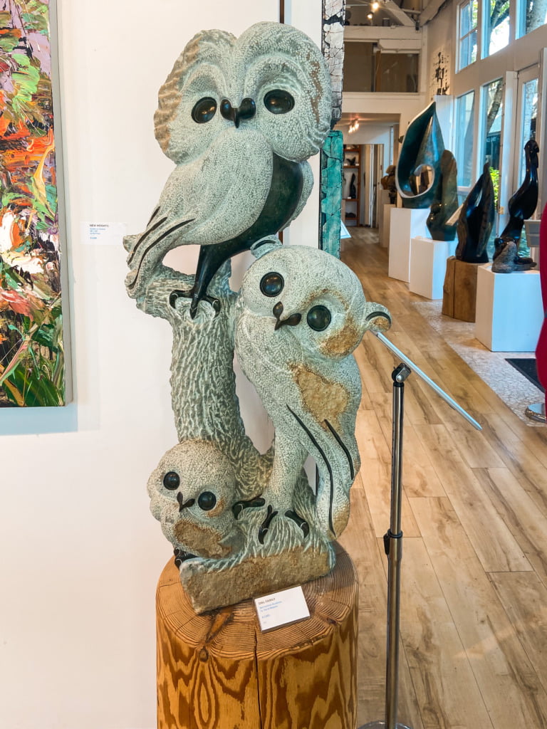 Owl sculpture from Ukama Gallery in Granville Island