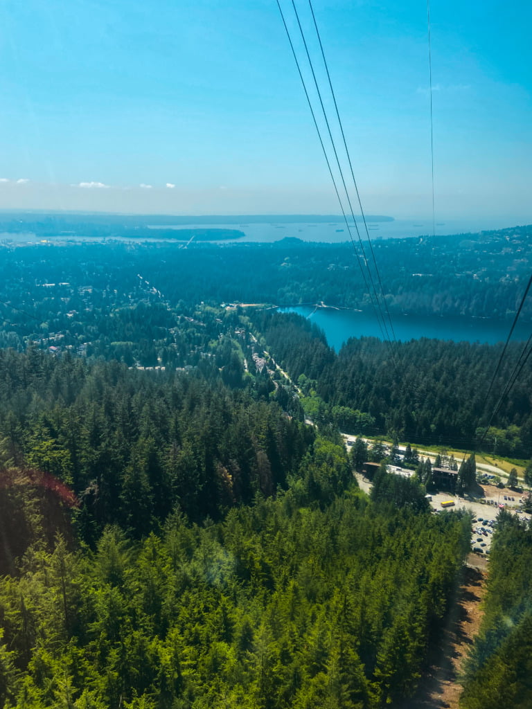 View of Vancouver Island from the Skyride Gondola in Grouse Mountain