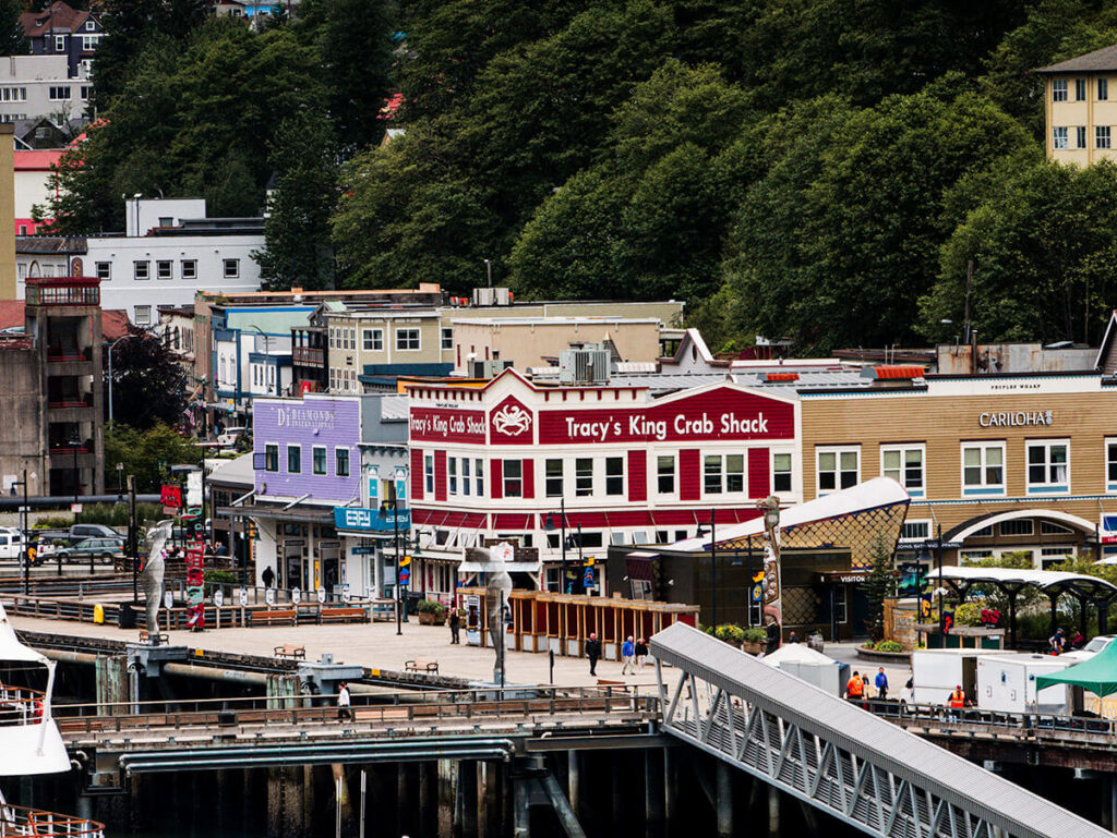 A view of Downtown Juneau from a cruise