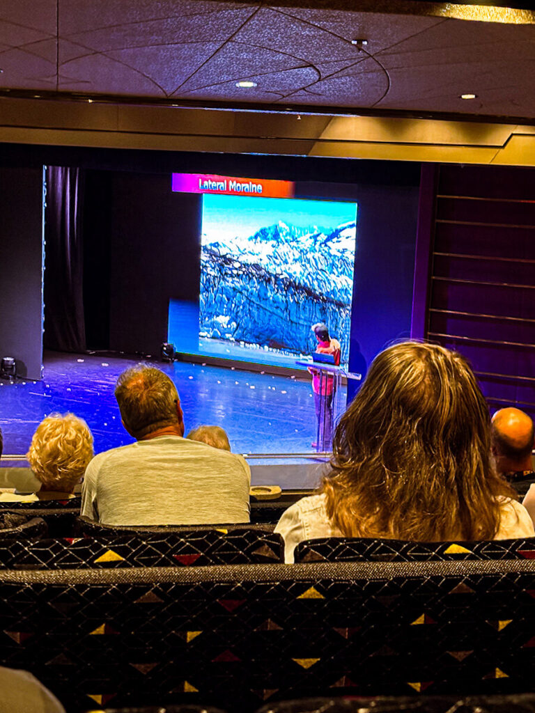 A lecture about Glaciers on Holland America Zaandam, for the Alaska cruise