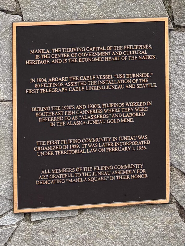 A plaque honoring José Rizal and all the Filipinos in Alaska, located in Manila Square in Downtown Juneau