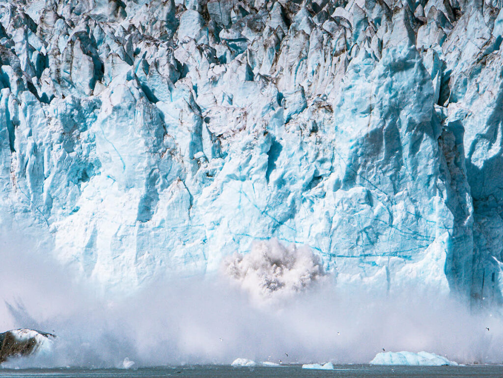 Calving of Margerie Glacier in Glacier Bay National Park, Alaska