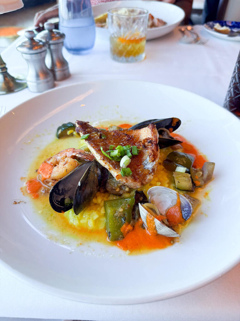 seafood dish from the main dining hall in Holland America Zaandam