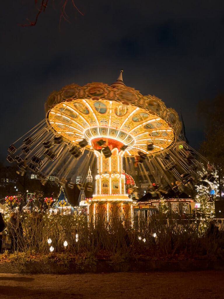 The swing carousel at Tivoli Gardens at Copenhagen at night